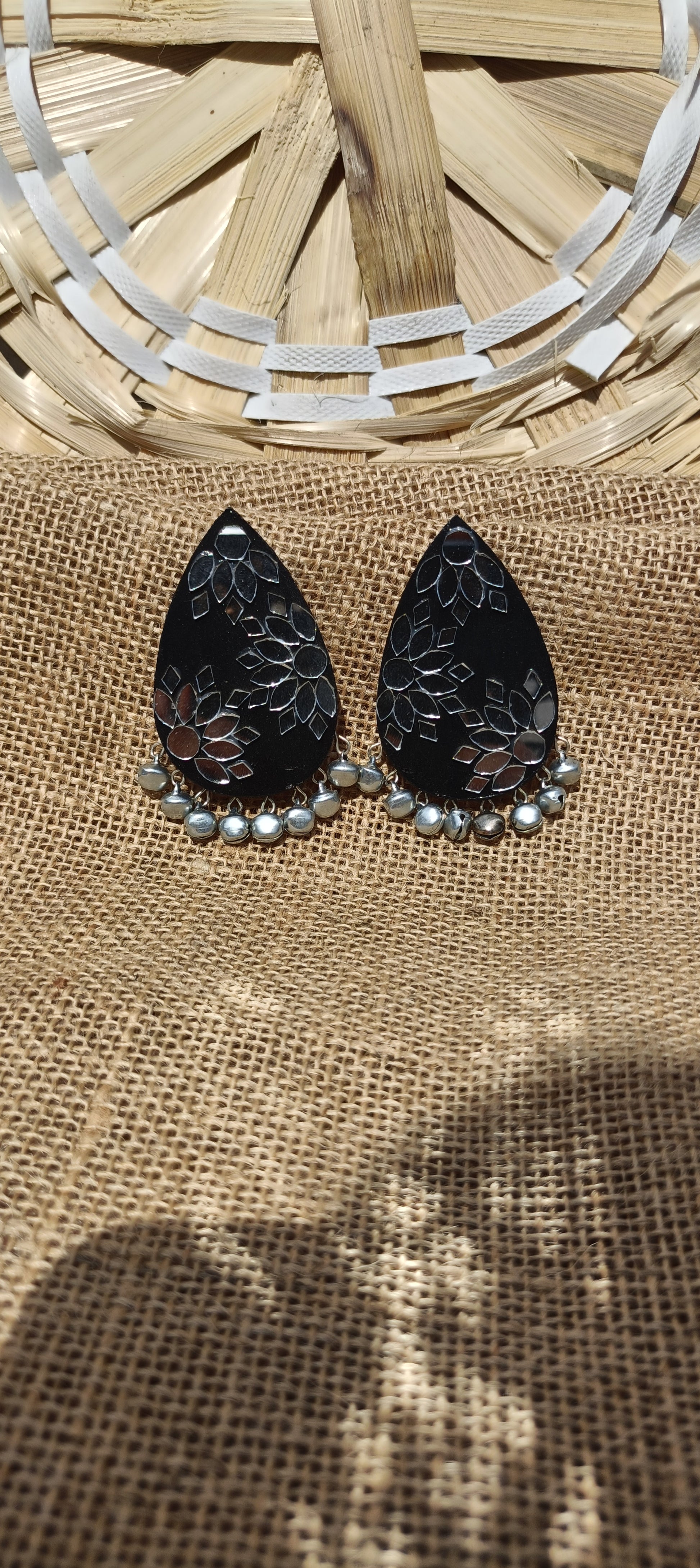 Statement black mirror art fully handmade earrings