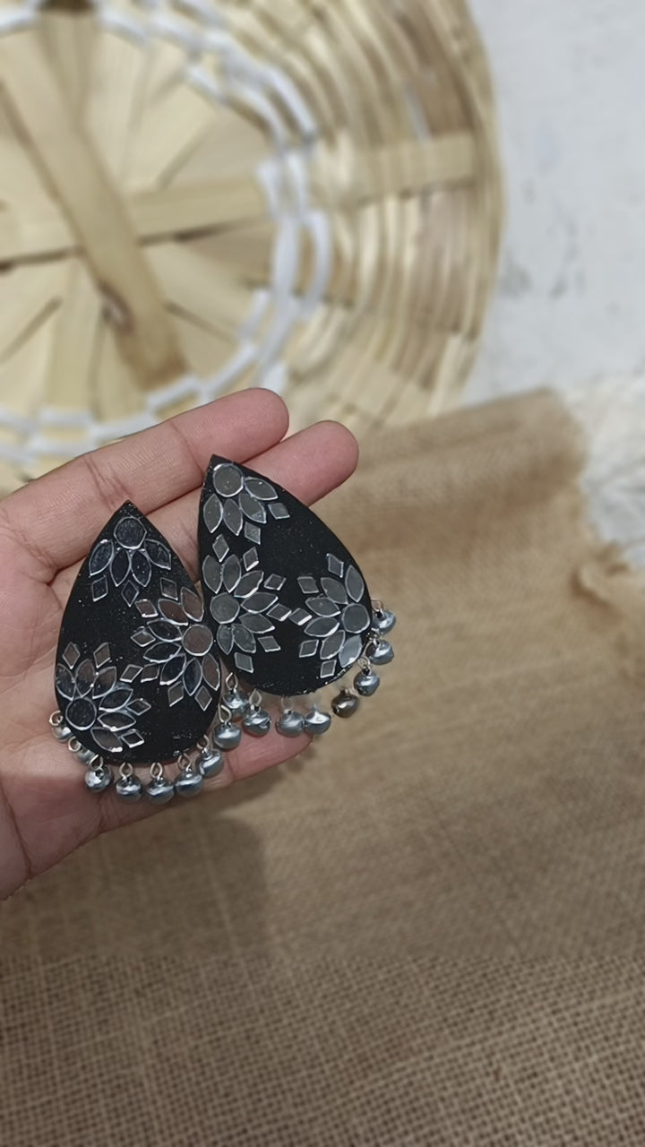 Statement black mirror art fully handmade earrings