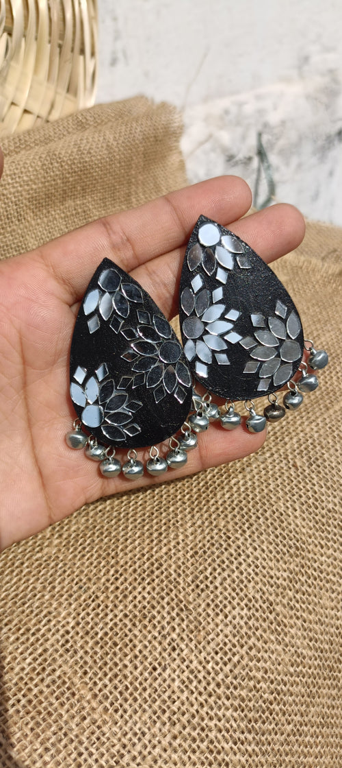 Statement black mirror art fully handmade earrings