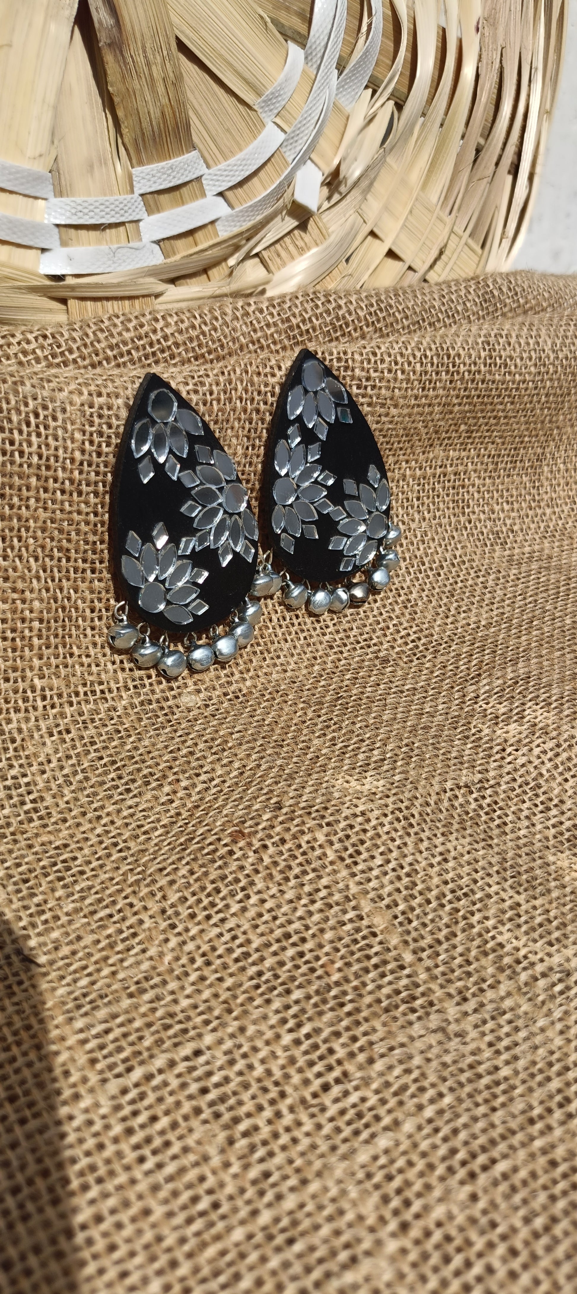 Statement black mirror art fully handmade earrings