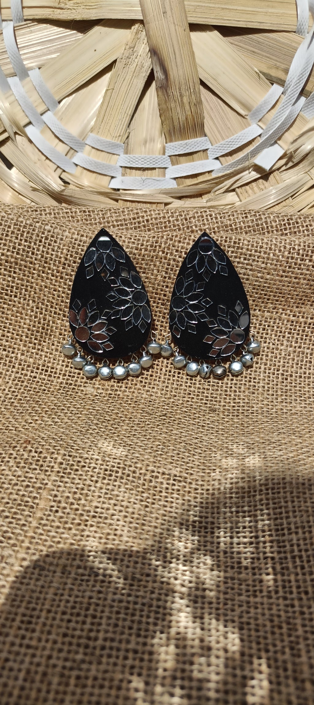 Statement black mirror art fully handmade earrings