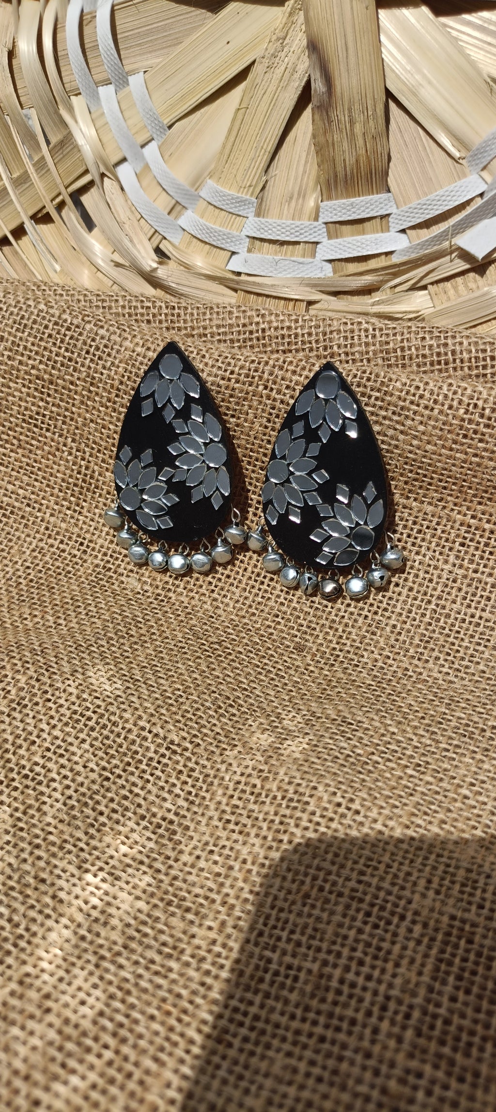 Statement black mirror art fully handmade earrings