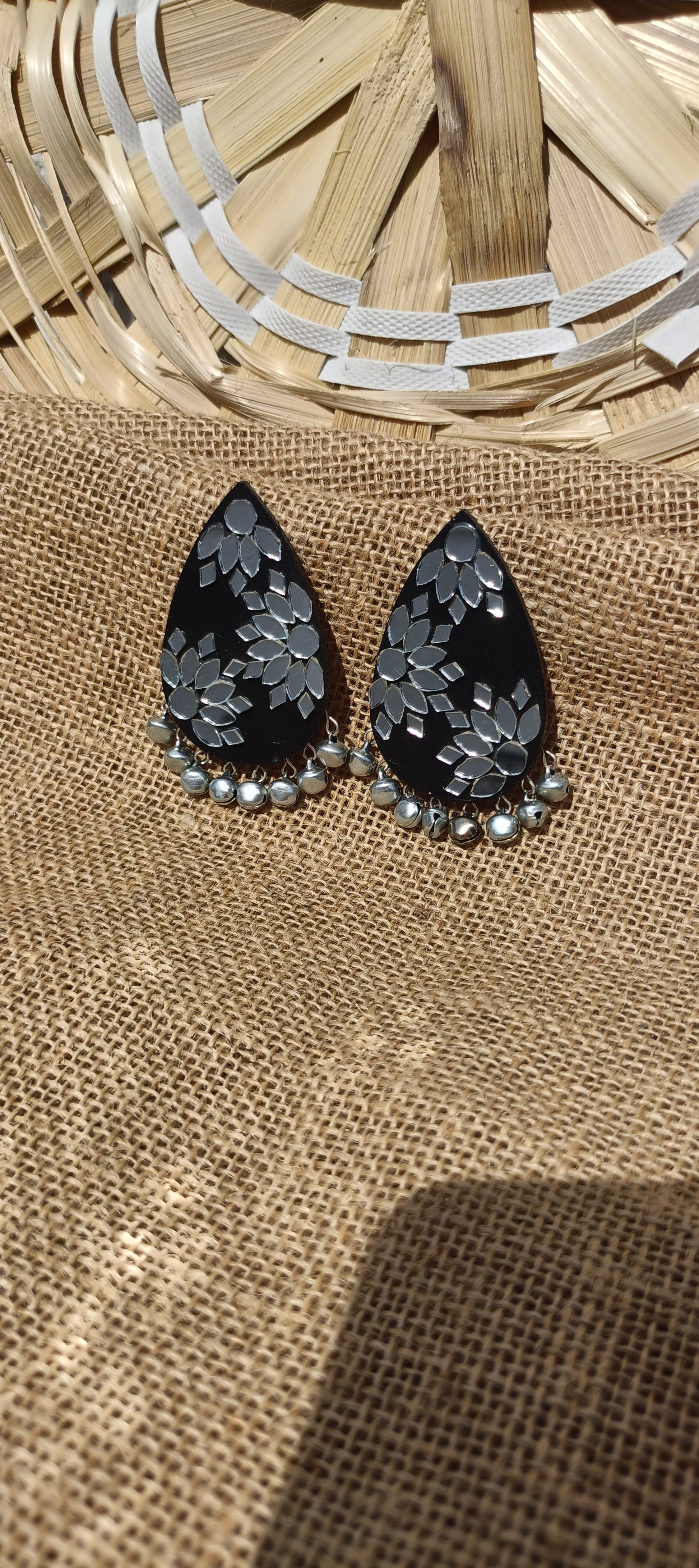 Statement black mirror art fully handmade earrings