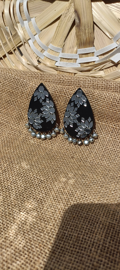 Statement black mirror art fully handmade earrings