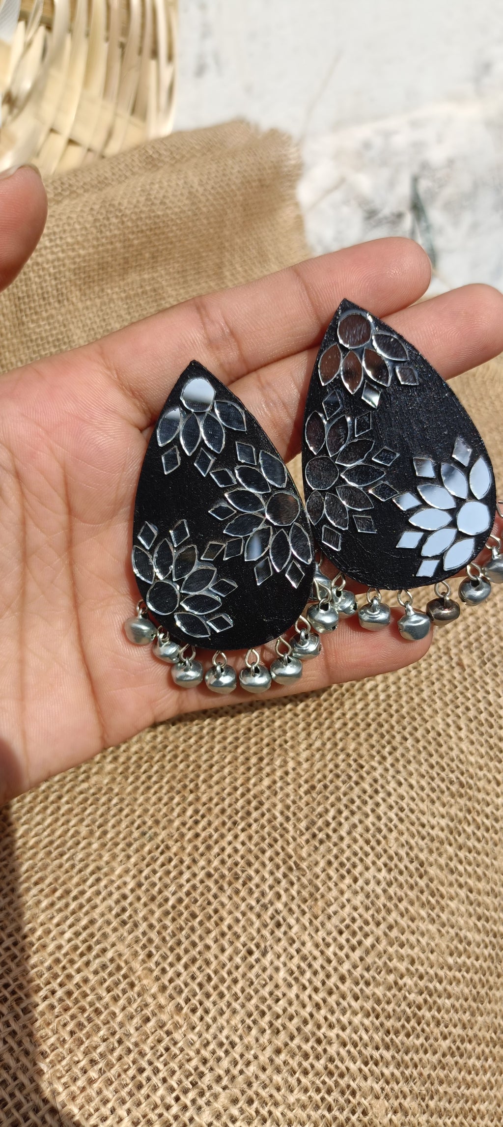 Statement black mirror art fully handmade earrings